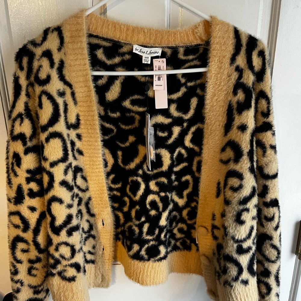 For love & lemons Leopard Print Cardigan Sweater - Black and Tan